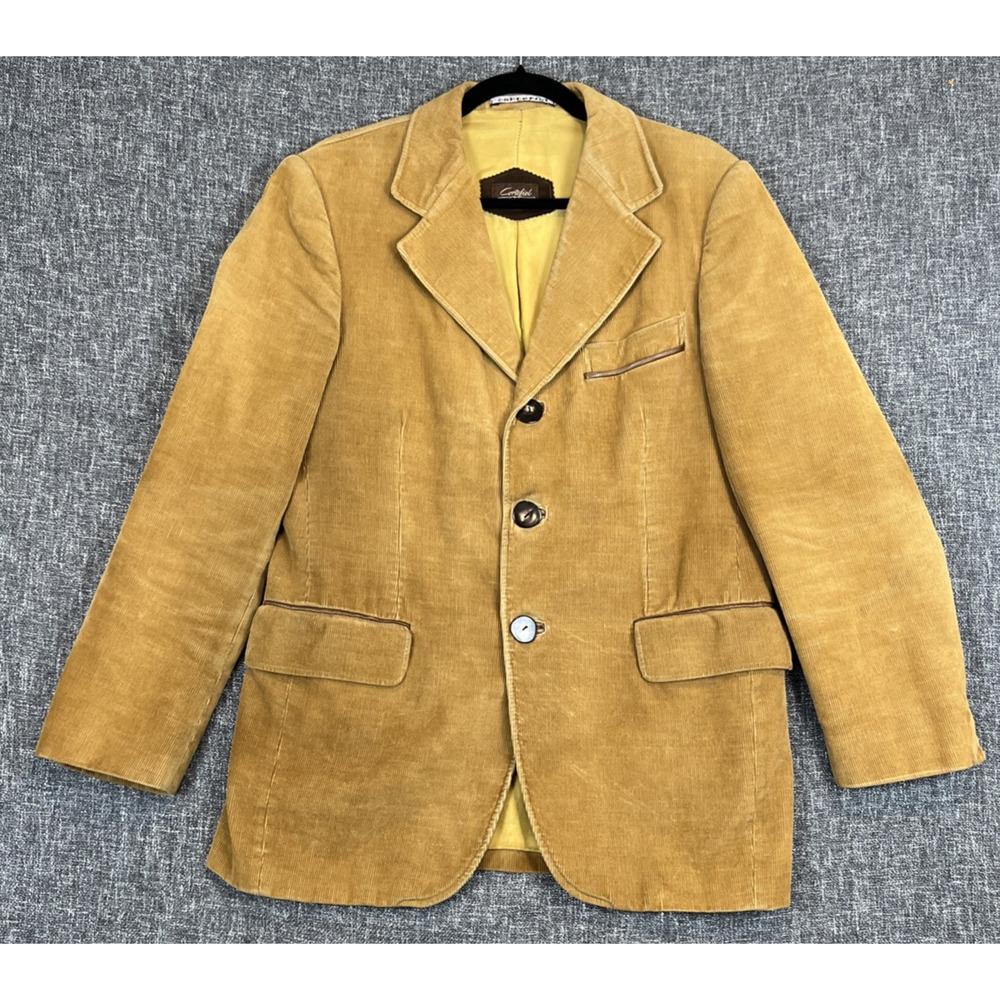 Vintage Cortefiel Jacket Mens 39 Golden Brown Corduroy Coat Made In Spain